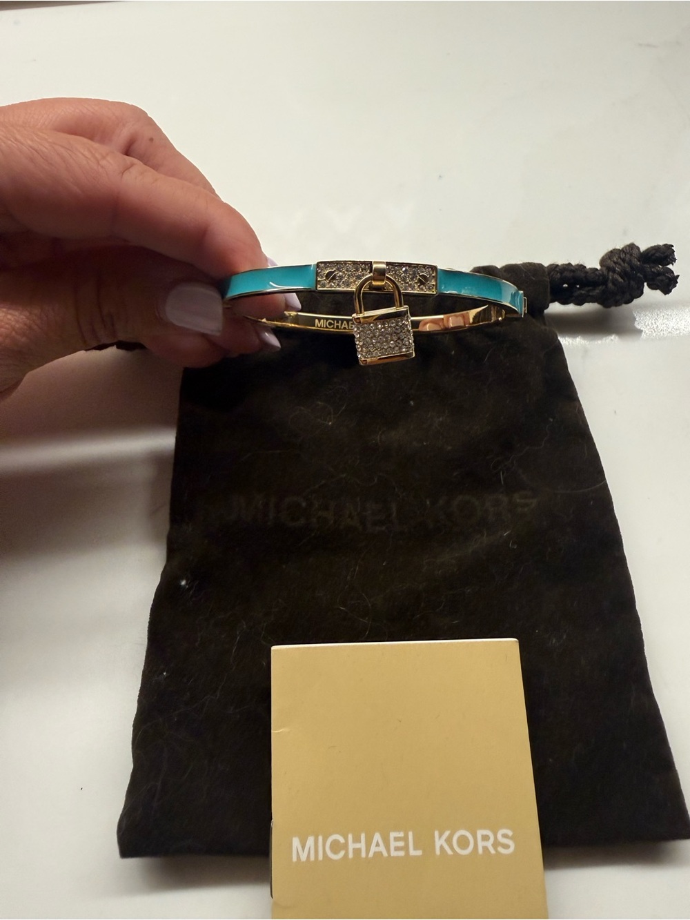 Michael Kors Gold-Tone Bracelet with Turquoise Enamel and Padlock Charm
